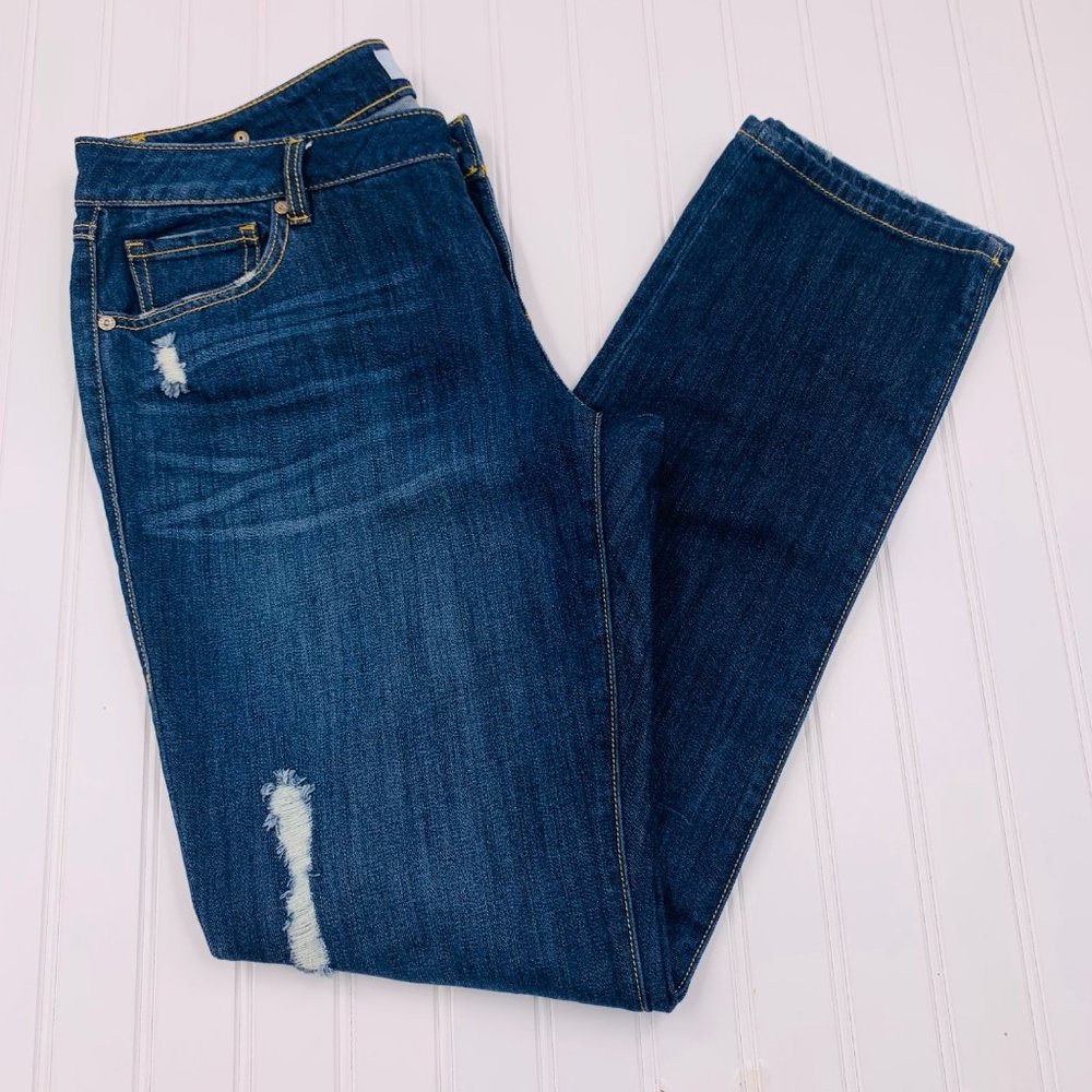 CAbi Women's Slim Boyfriend Distressed Jeans Sz 10 Mid Rise Stretch Denim #3045